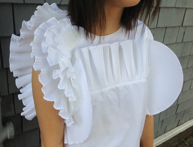 asos shell top with exaggerated ruffle