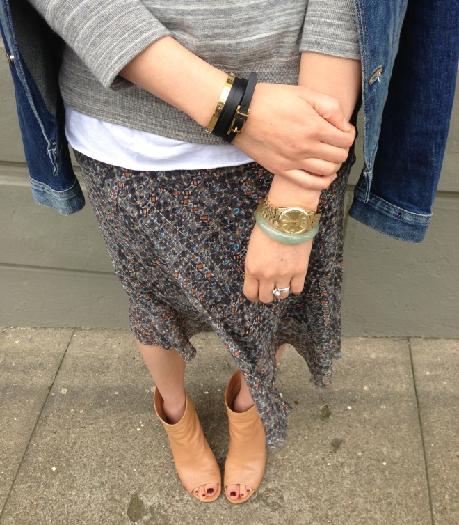 isabel marant for h&m dress worn as a skirt and mm6 open toe booties