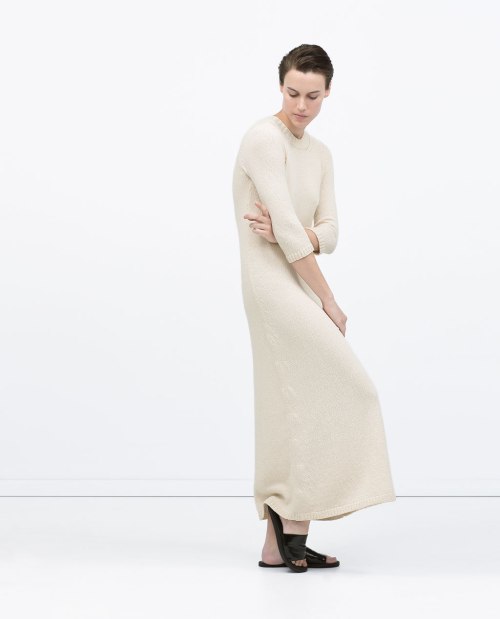 Zara long knit dress in ecru