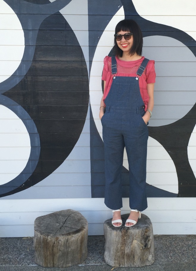 Etoile by Isabel Marant cole top in raspberry and APC steinbeck overalls